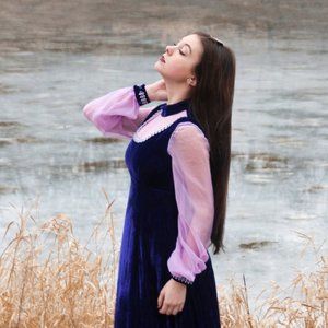 Vintage 1960s purple velvet Victorian dress